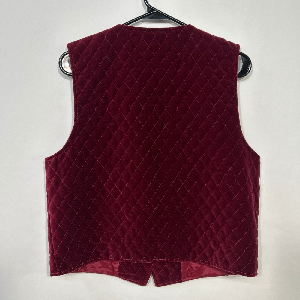 Rafaella Quilted Velvet Vest Burgundy Button Front Vintage 90s Fall Preppy 8 - Picture 7 of 10